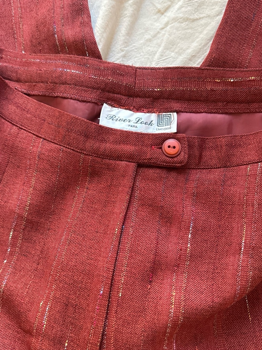 Vintage Red Linen-Blend Trousers